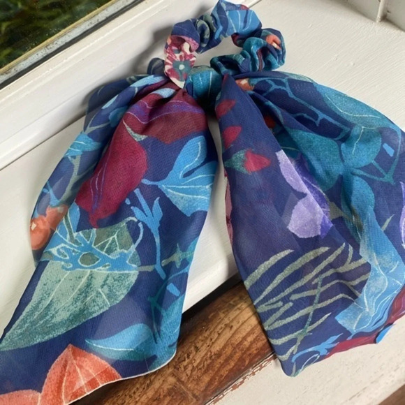 Anthropologie Blue Tropical Hair Scarf - Picture 1 of 5